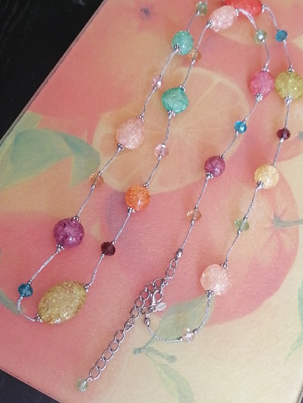 Premier Designs Summer Necklace With Colourful Crackle Lucite And Crystals